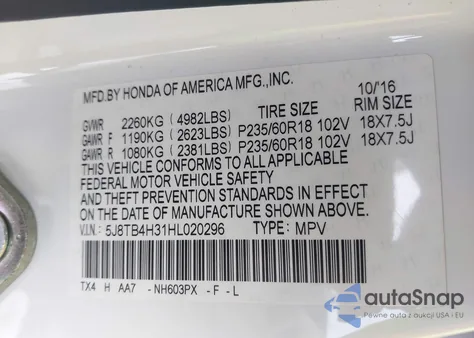 2017 Acura Rdx Acurawatch Plus Package из США, поврежденный, VIN 5J8TB4H31HL020296